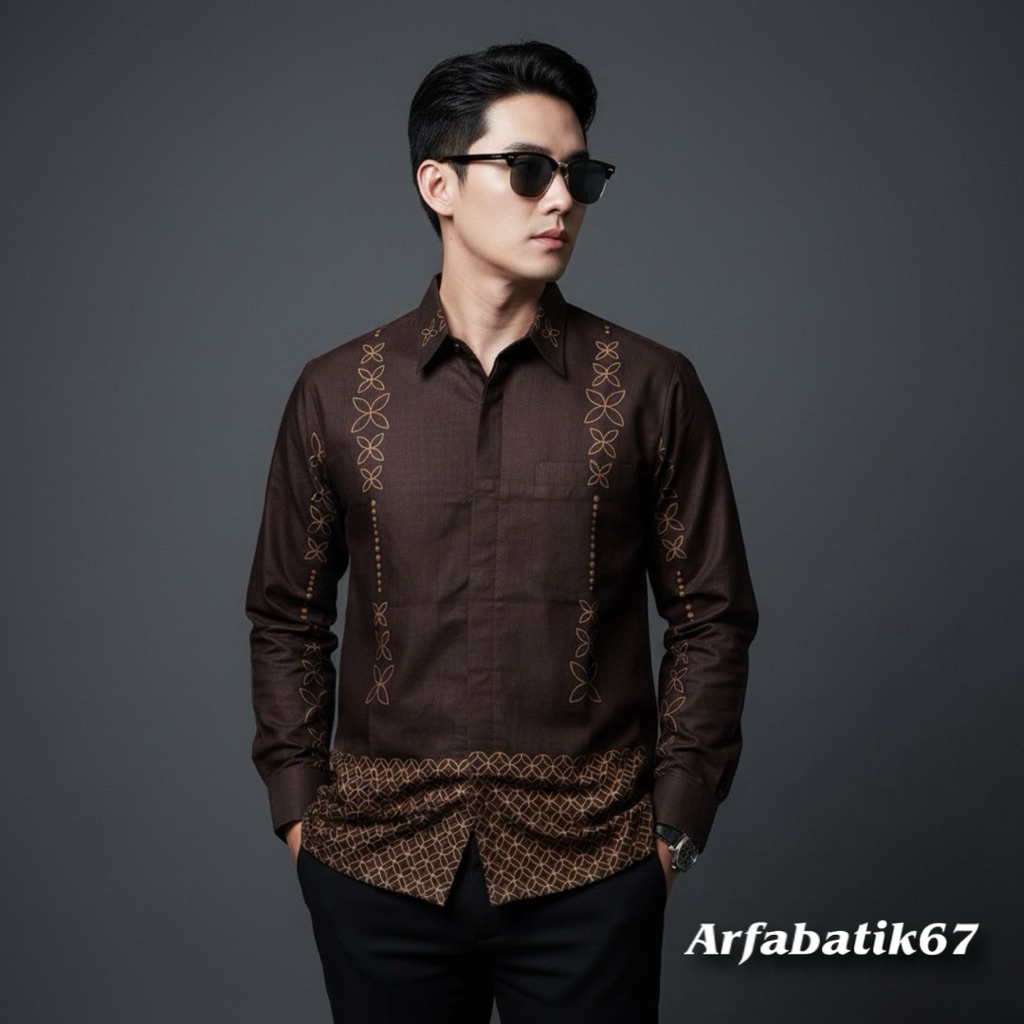 KAWUNG MAHOGANY batik Kemeja Batik Pria Lengan Panjang Katun Motif Kawung Mahogany - Atasan Batik Pr