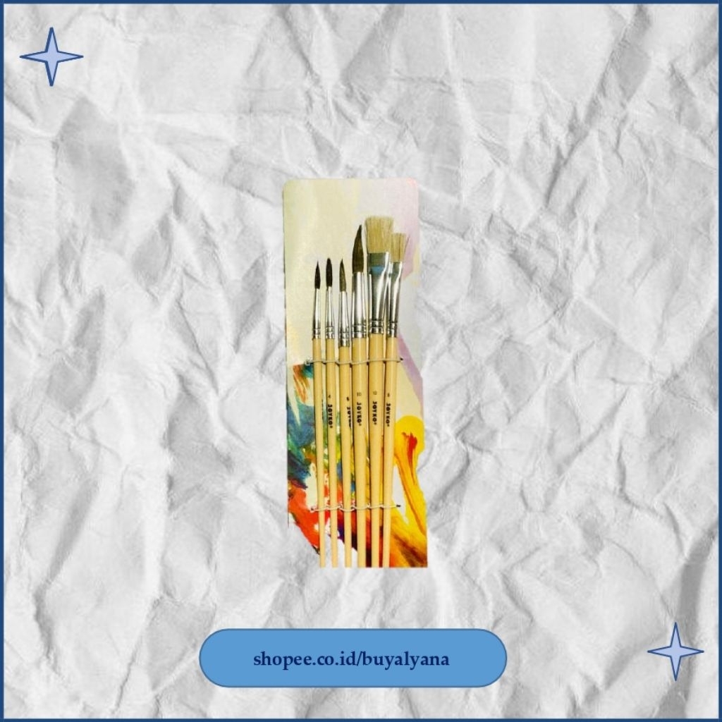 JOYKO Kuas Lukis Kayu Set 6 Pcs – Flat & Round Brush untuk Cat Air/Akrilik