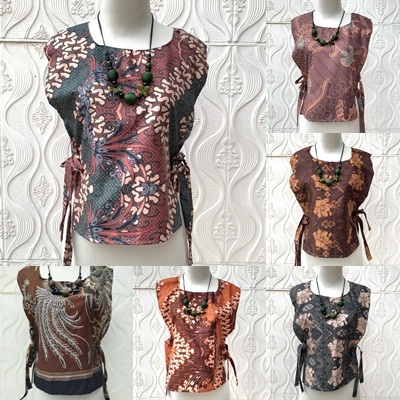 Vest Batik Wanita Modern Baju Rompi Tanpa Lengan Motif Kekinian Jumputan Songket Fashion Wanita Kond