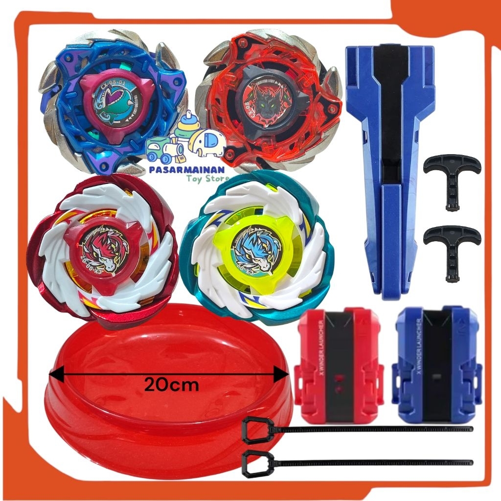 Mainan Gangsing X 4in1 Set Arena Topgyro Set Launcher Handgrip Gasing Tempur Anak