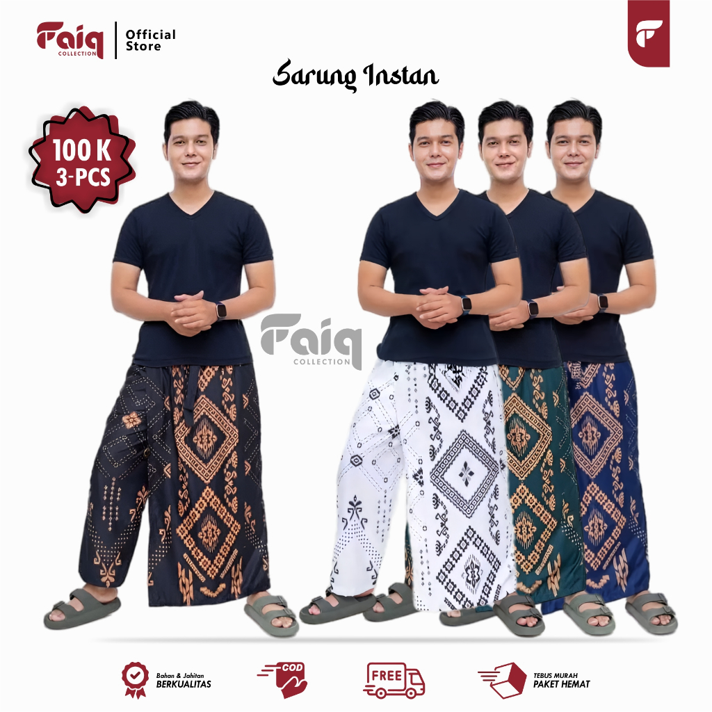 SARUNG CELANA DEWASA 100 dapat3pcs santri/santriwati  Sarung Instan Dewasa Sarung Batik Pria Wadimor