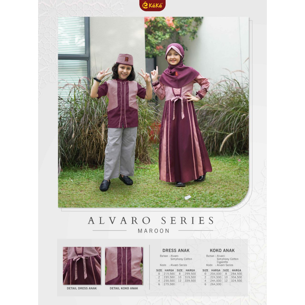 GAMIS ANAK KEKE ALVARO SERIES WARNA MAROON