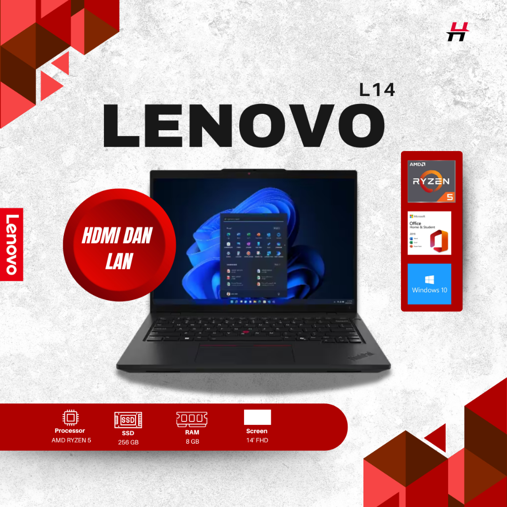 Lenovo L14 | AMD RYZEN 5 | RAM 8GB | SSD 256GB | DISPLAY 14 INCHI