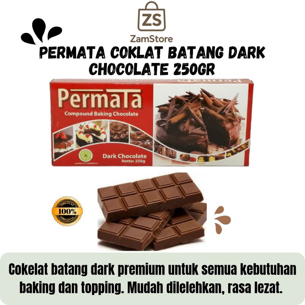Permata Compound Baking Chocolate Dark 250gr – Coklat Batang Untuk Kue, Roti & Topping