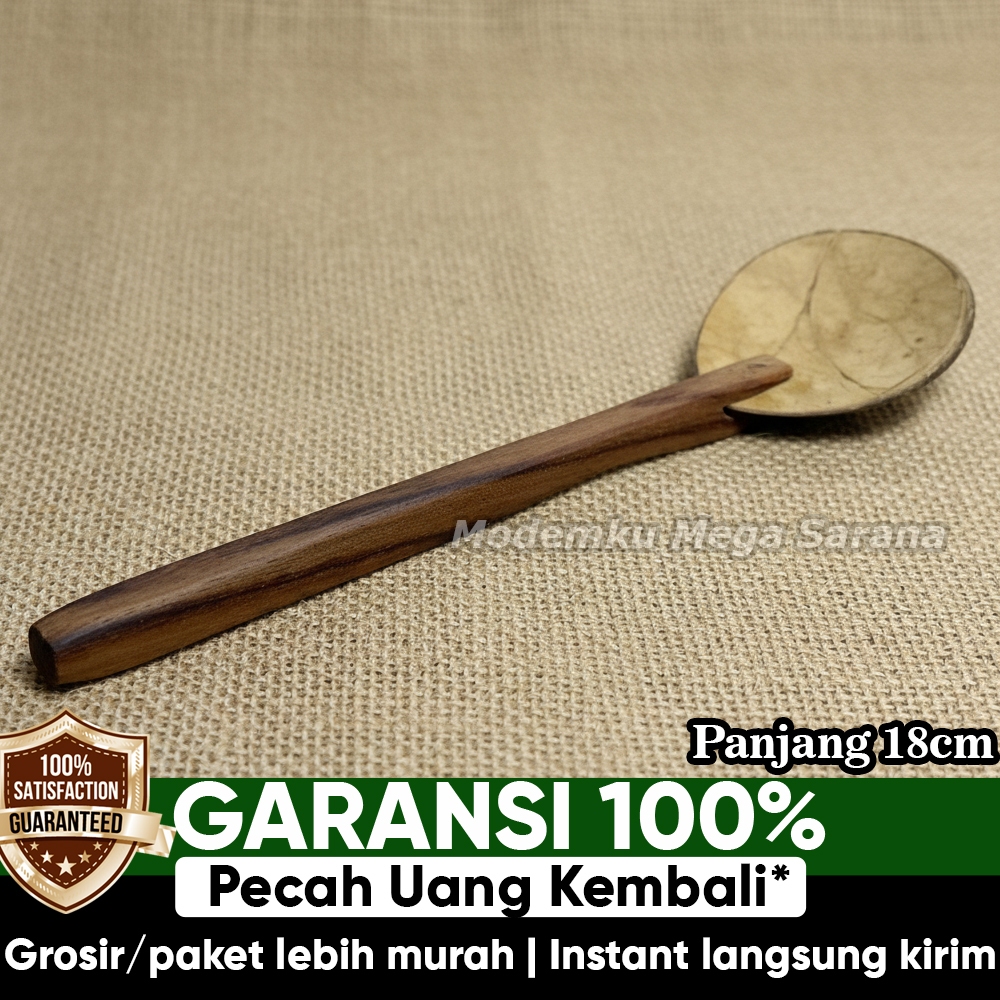 Irus Batok Kelapa Gagang Kayu Panjang 18cm - Sendok Sayur Mini Gagang Kayu