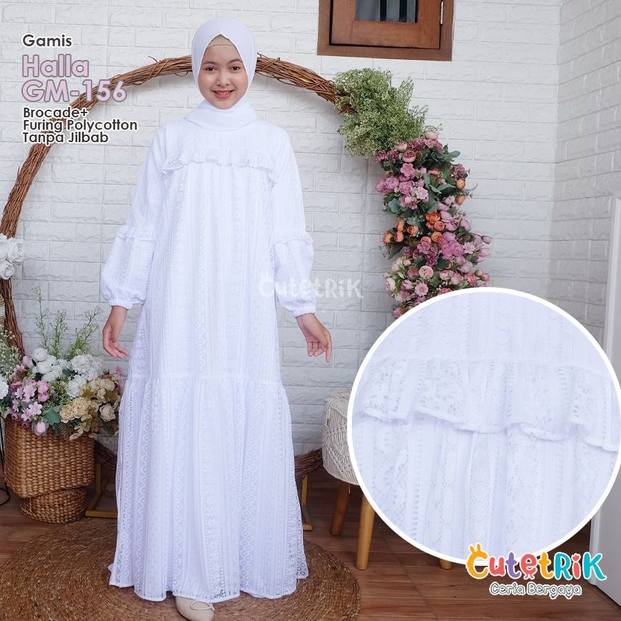 Cutetrik Terbaru Gamis Lebaran Anak Halla Gamis Anak Putih Polos Brokat Premium + Furing.