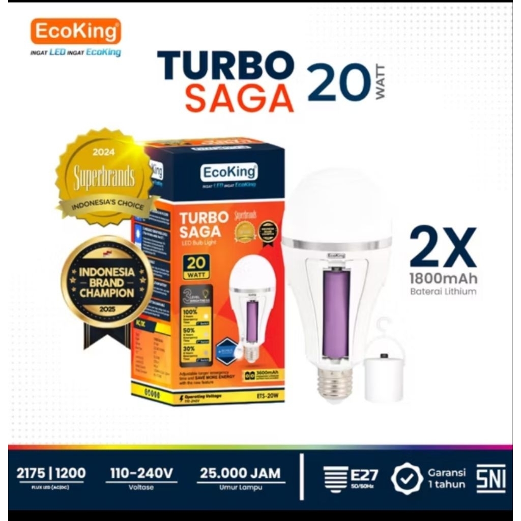 Lampu Emergency AC DC Ecoking Turbo Saga 20 Watt / Lampu AC DC Emergency Portable