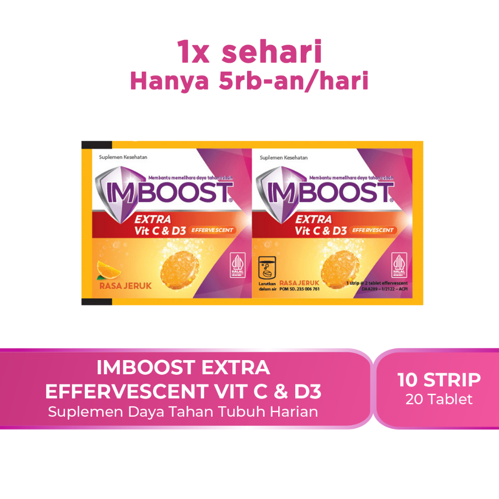 Imboost Extra Effervescent Vitamin C Suplemen Daya Tahan Tubuh Rasa Jeruk 10 Strip @2 Tablet