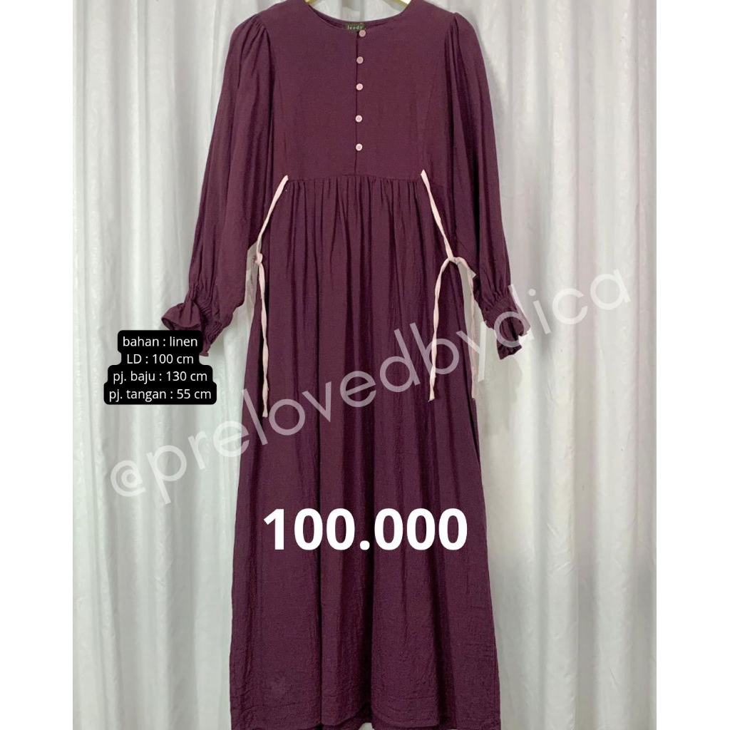 PRELOVED Linen Ribbon Dress by Leody Burgundy