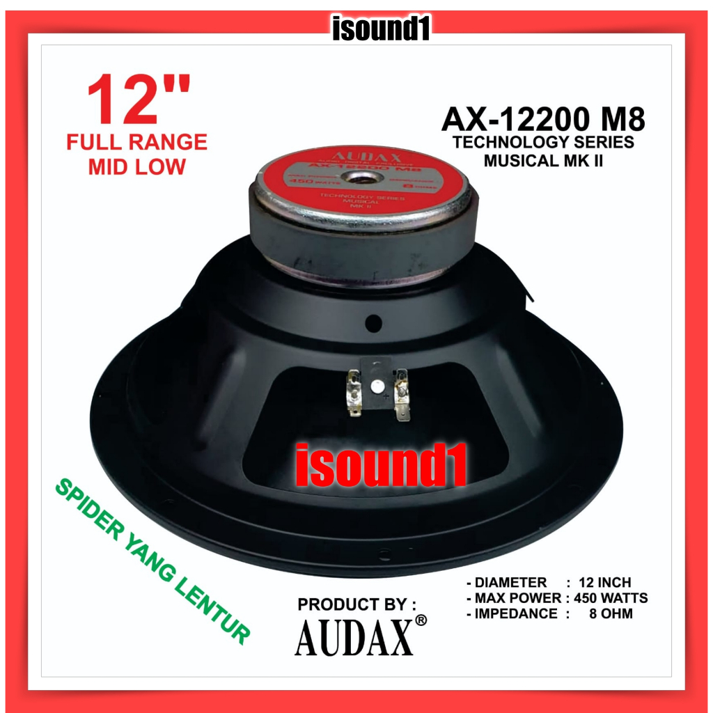 SPEAKER AUDAX 12 INCH AX 12200 M8 FULL RANGE MID LOW AX-12200 M8 ORIGINAL