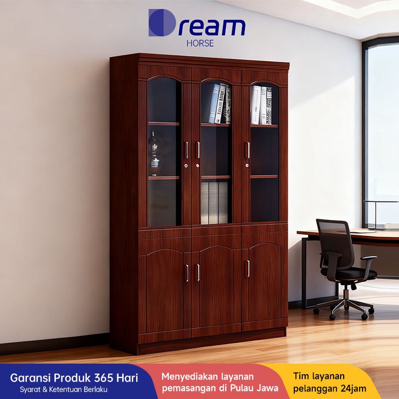COD Lemari Arsip Kayu Solid/Rak Buku Kaca/Lemari Buku/Lemari Kantor/Lemari Arsip File