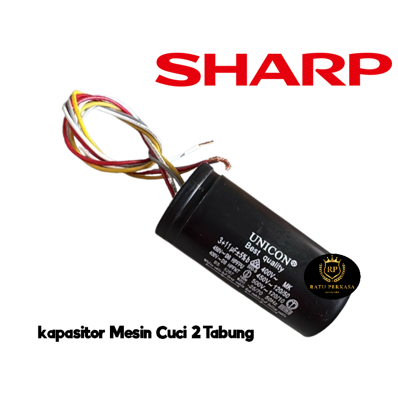 Kapasitor 11+3uf Mesin Cuci Sharp 2 Tabung ES-T65M