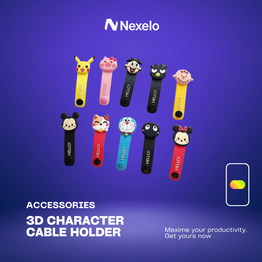 Cord Holder Cable Binder Klip 3D Penjepitl/ Pengikat Kabel Karakter Elastis AH066