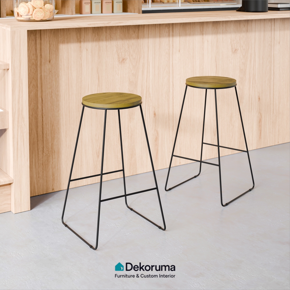 Dekoruma LEGNO Kursi Bar Kayu Minimalis / Bangku Tinggi Kayu/ Bar Stool / Kursi Cafe - Cokelat Tua