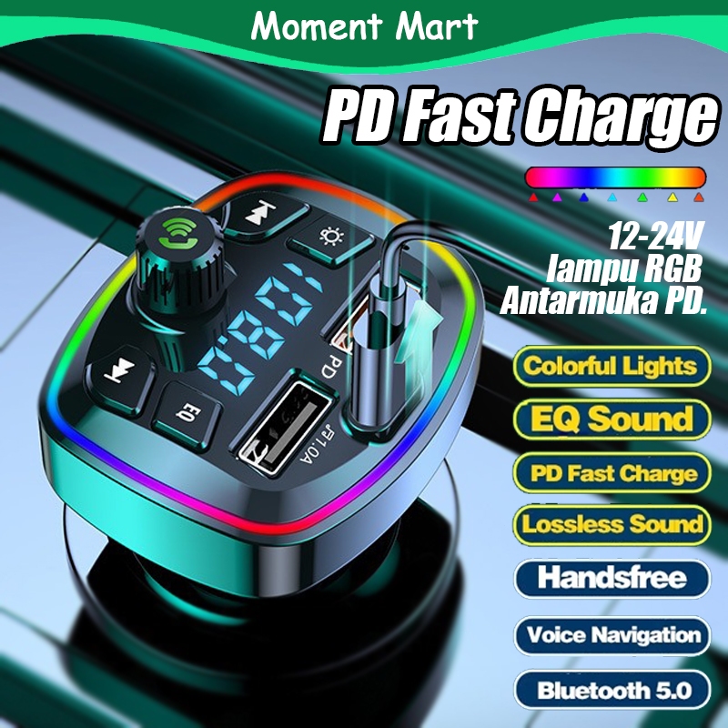 120W 3.1A Car Charger Mobil Fast Charging Multifungsi 2 Port Fast Charging USB + 1*Type-C FM & Bluet