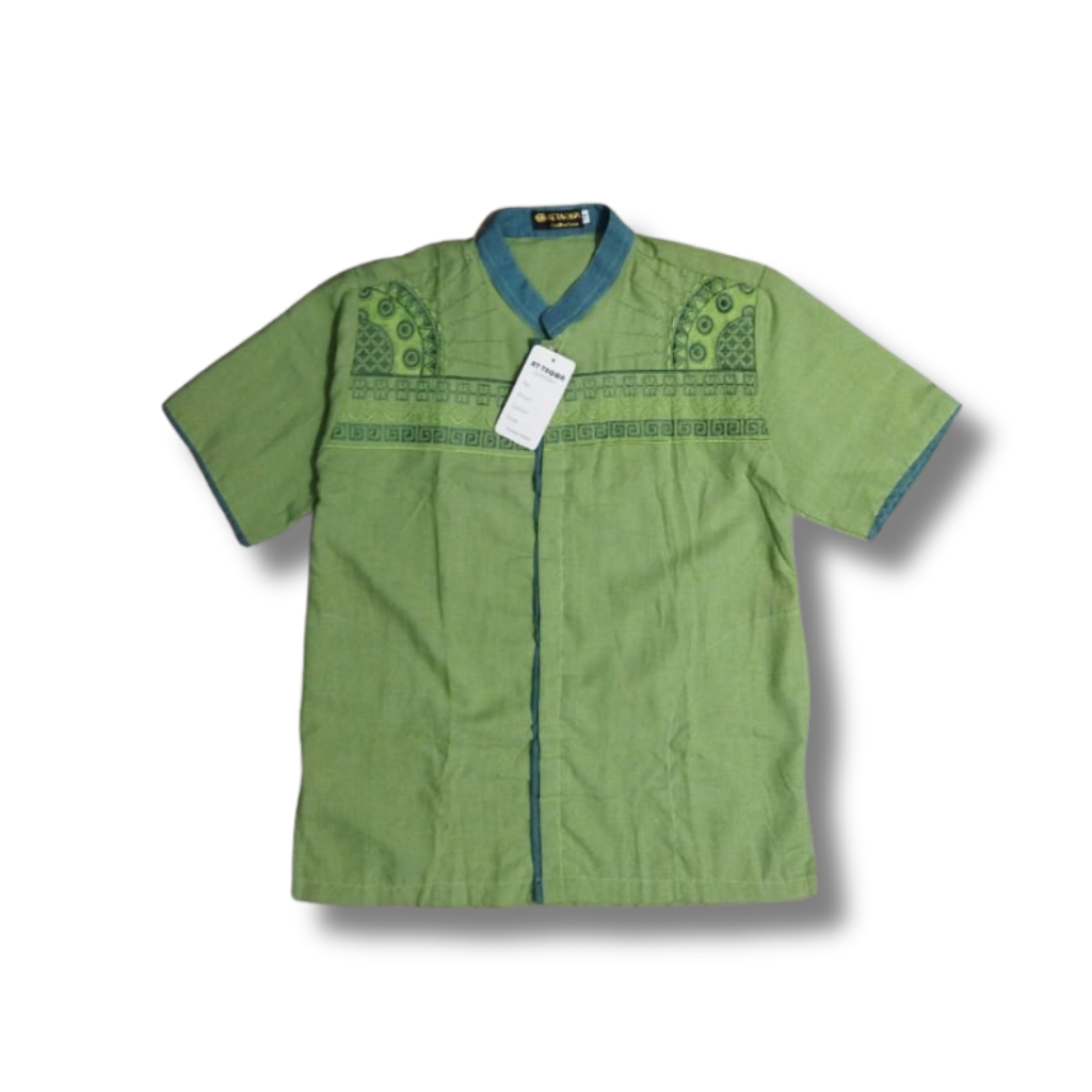 Baju Koko Pria Lengan Pendek - Motif Hijau Muda
