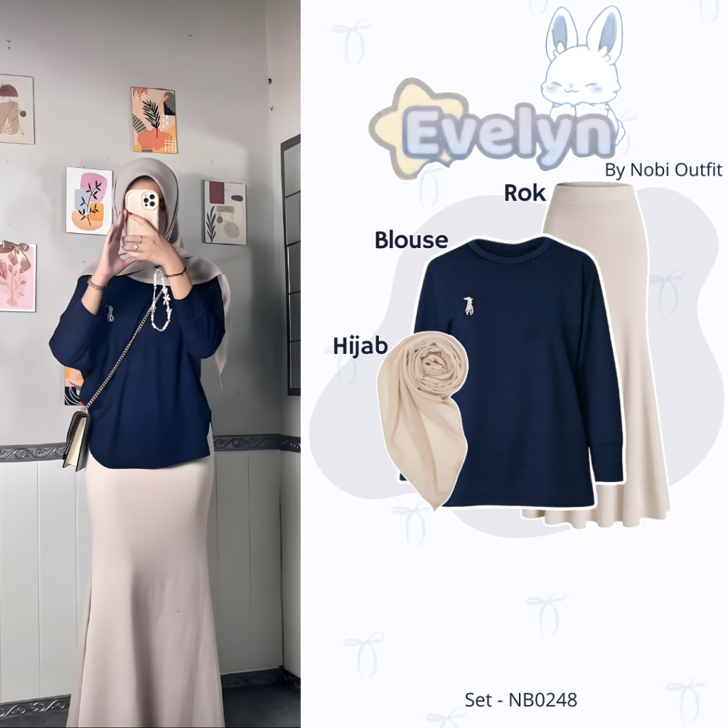 3 In One Set Ootd Wanita Kekinian Setelan Nobi Outfit Atasan Batwing Bordir Jumbo Wanita Lengan Panj