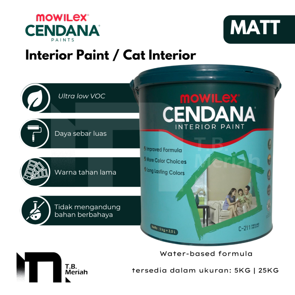 Mowilex CENDANA Cat Tembok Interior 25Kg Ready Mix Warna - Cat Dinding
