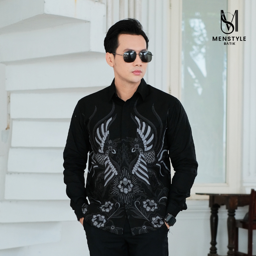 batik by.naia - Kemeja Batik Pria Slimfit Lapis Furing Warna Hitam Motif Abu-Abu
