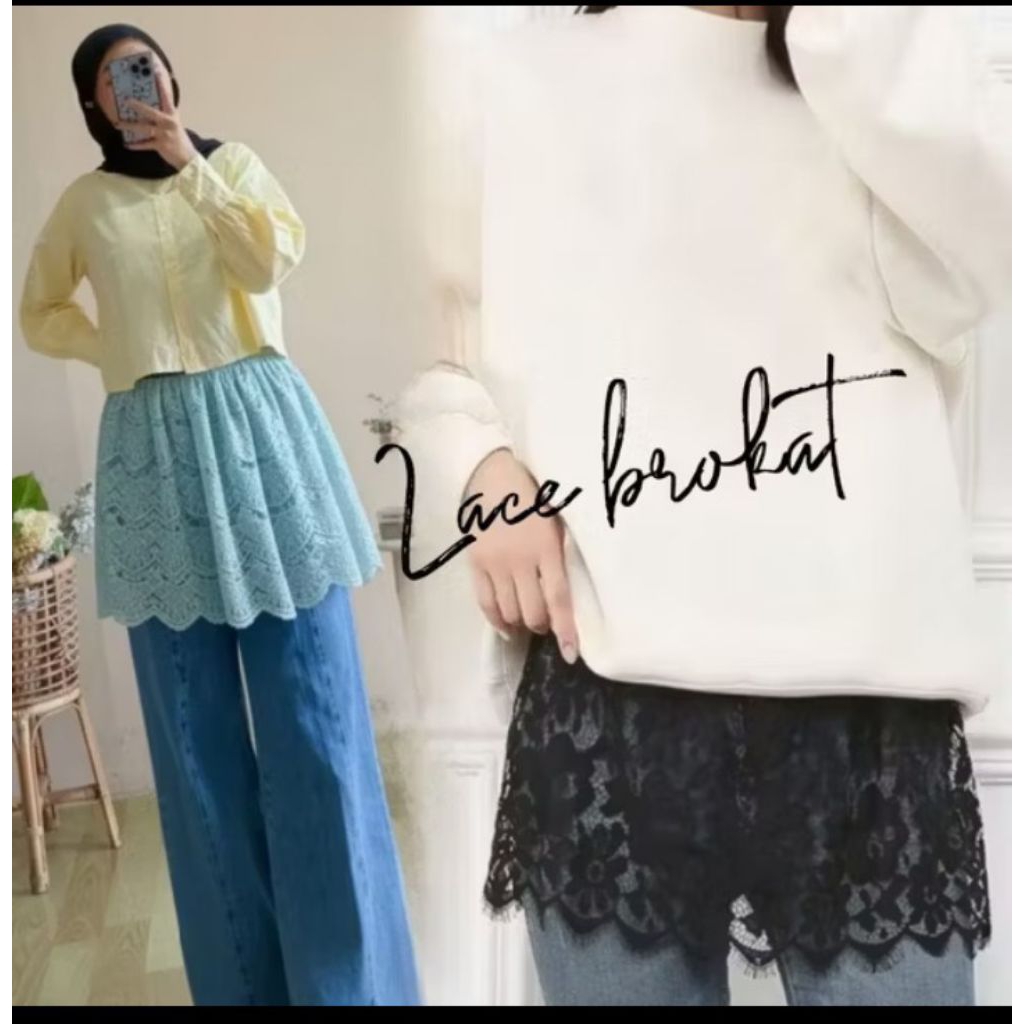 Nukitu Boutique - 3 Pcs Lace Rok Sambungan - Lace Brukat Rok Sambungan Olahraga Rok Brukat Korea