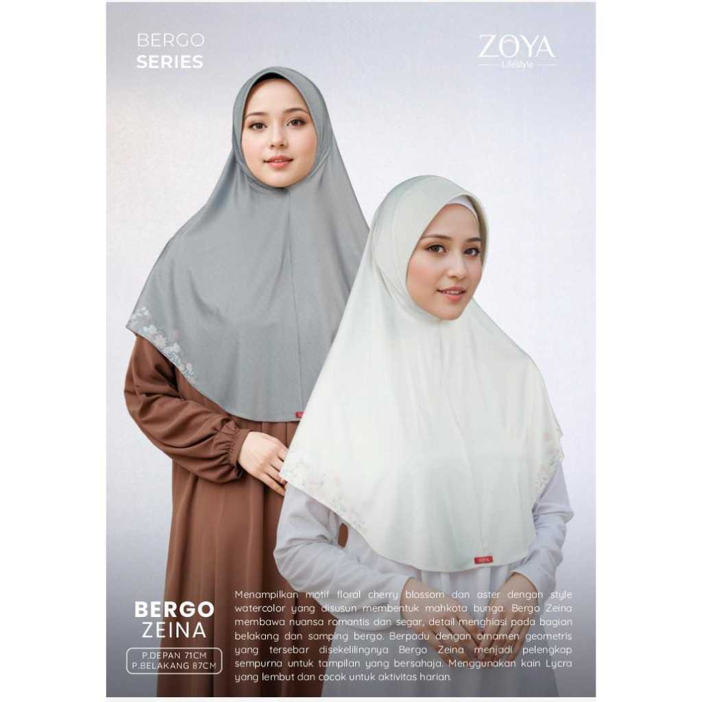 ZOYA Bergo Zeina Print - Kerudung Jilbab Hijab Instan Bergo Lycra Muslim Wanita Bergo Motif Best Sel