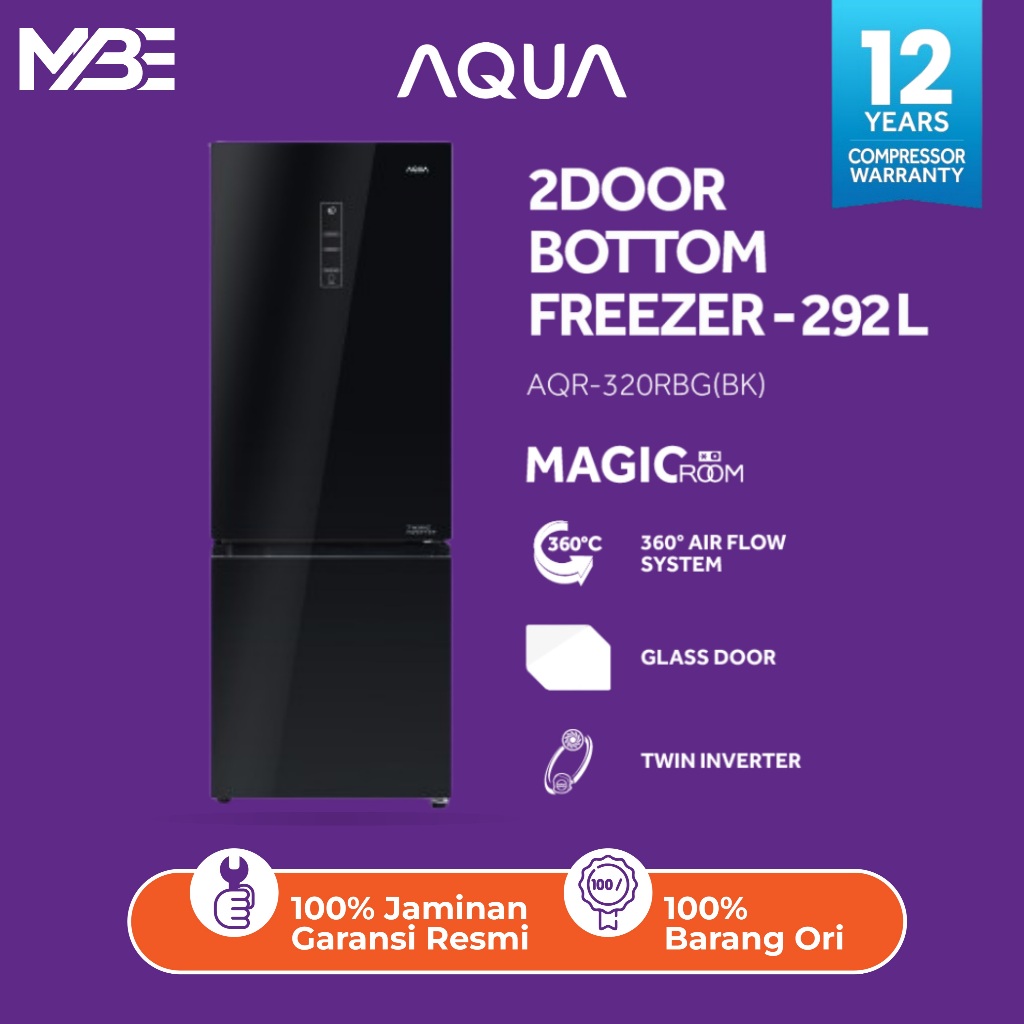 AQUA JAPAN Kulkas 2 Pintu Inverter AQR-320RBG