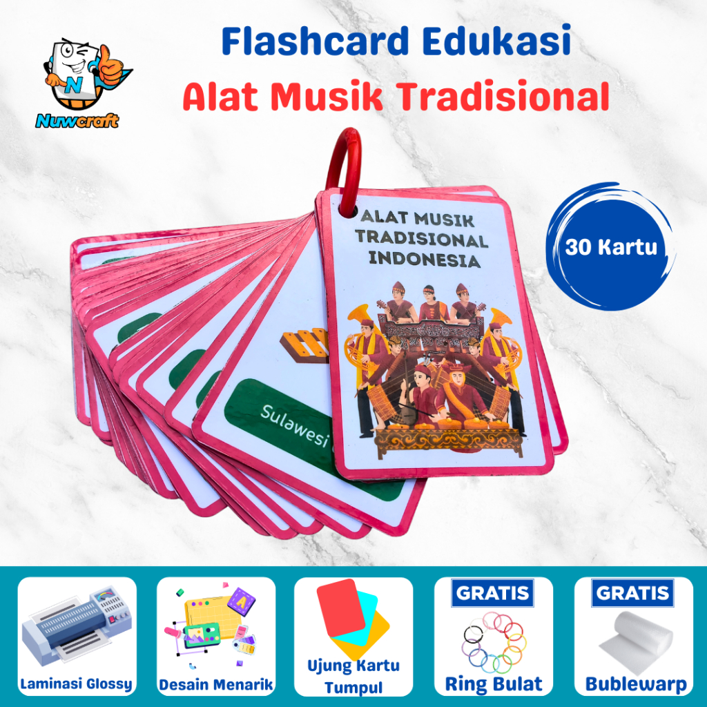 Flashcard Alat Musik Tradisional Indonesia – Edukasi Anak Full Ilustrasi & Penjelasan