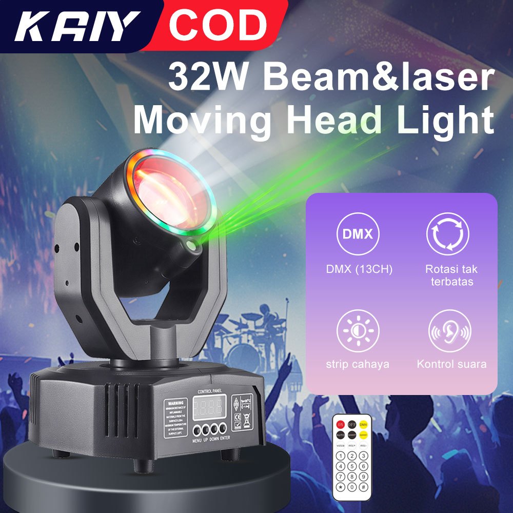 KAIY Mini 32W Moving Head Beam Light - Lampu Sorot Panggung Laser LED DMX512, Sound Activated dengan