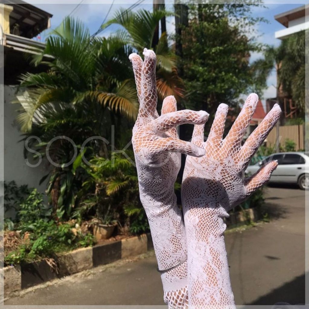 SARUNG TANGAN PENGANTIN BRUKAT PUTIH PANJANG 38 CM