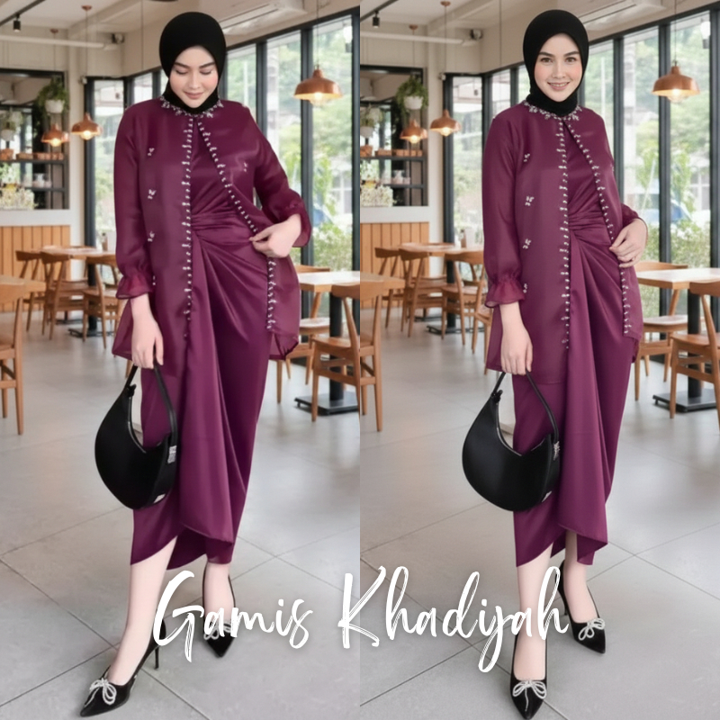 ONESET JEMMA DRESS SATIN BURGUNDY ORGANZA DRESS SATIN MAXMARA ROK LILIT SETELAN KONDANGAN WANITA GAM
