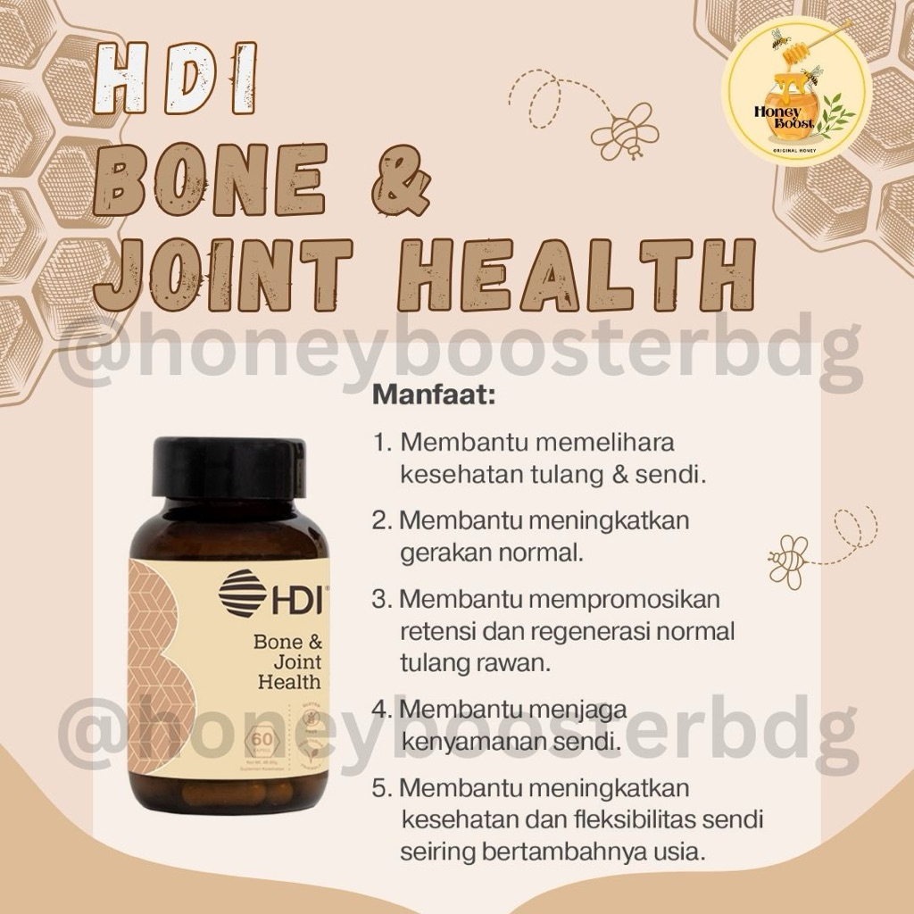 HDI Bone & Joint Health 60 Kapsul | Vitamin Kalsium & Glucosamine untuk Sendi | ORIGINAL 100% exp 20