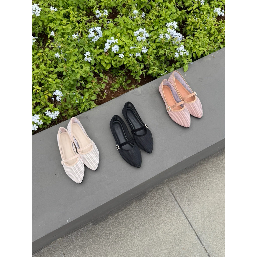 [WALKWITHSOL] MIA Net Ballet Flat Shoes | Sendal Flat Wanita | Sendal Balet Wanita | Sendal Jaring W