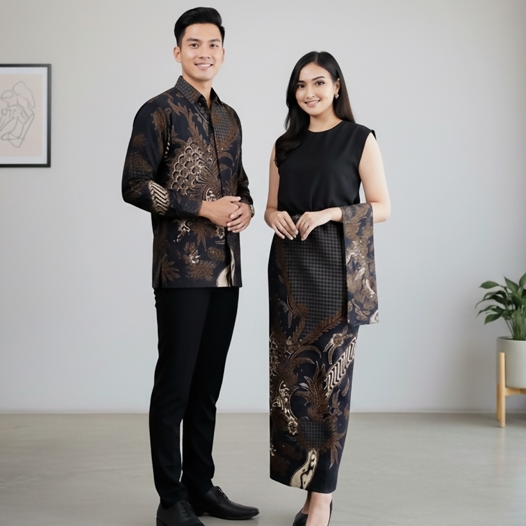 NAYAKA BATIK - Baju Couple Pasangan Batik Couple FARA Kemeja Batik Pria dan Rok Span Batik Wanita Ke