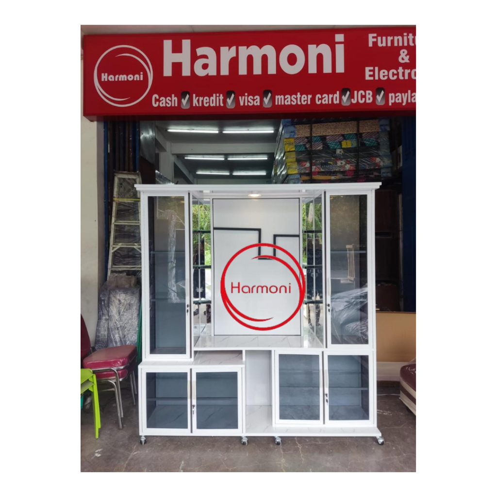 BUFET TV ALUMUNIUM 180X200 PAJANGAN TV ALUMUNIUM KACA RAK TV ALUMUNIUM 43'' BUPET TV ALUMUNIUM