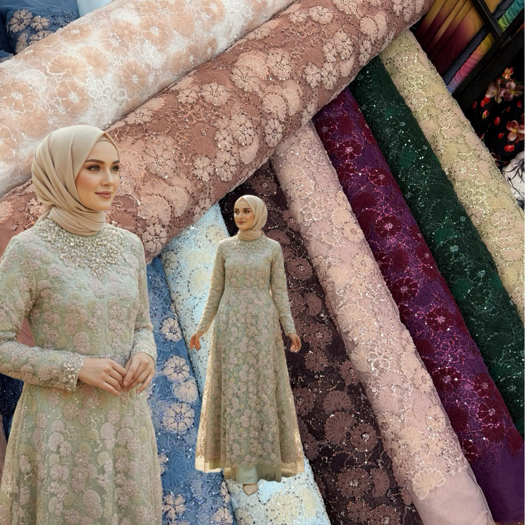 1/2 METER KAIN LACE RIBBON PAYET CANTIK // KAIN KEBAYA RIBBON MURAH