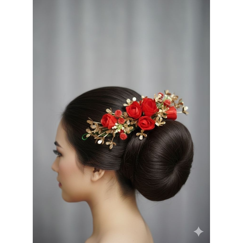 Aksesoris Sanggul Rambut Sanggul Bunga Mawar / Hiasan Sanggul Bunga Handmade