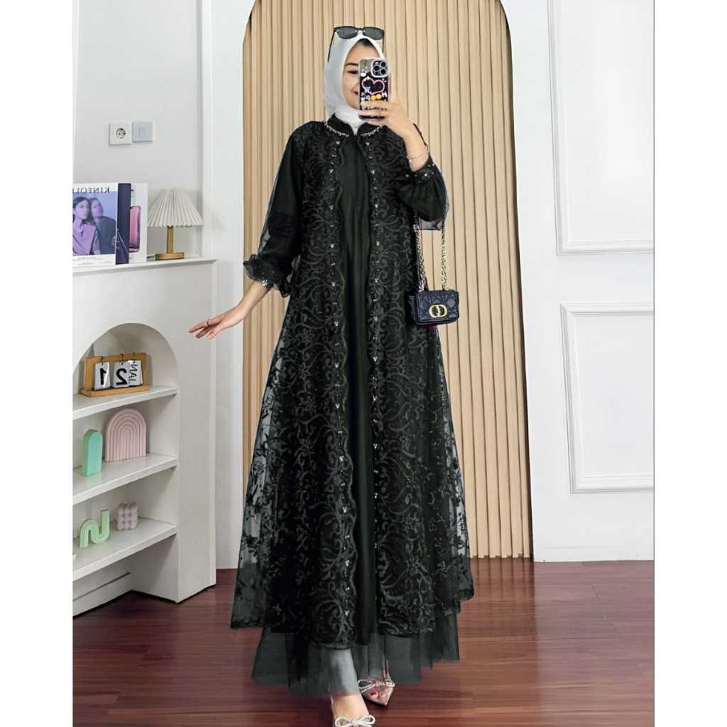 BAJU GAMIS PESTA MEWAH ELEGANT UKURAN JUMBO XXL - 3XL / GAMIS KONDANGAN  WANITA BUSUI NADINE DRESS