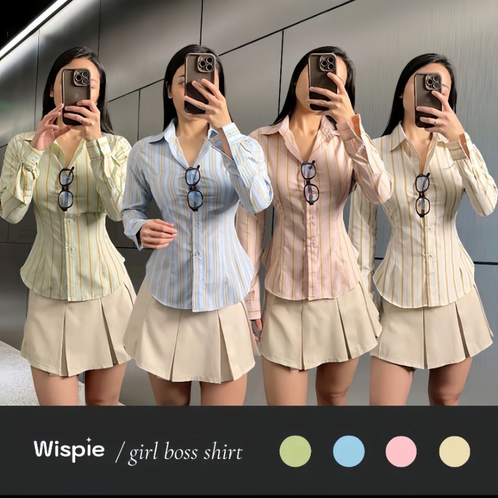 Wispie Girl Boss Fitted Shirt | Kemeja Wanita Fit Body Garis Stripe
