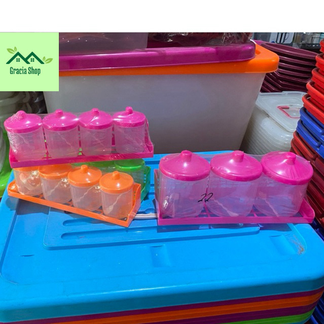 Tempat Bumbu Dapur Plastik / Toples Rak Bumbu / Kitchen Set dengan Rak