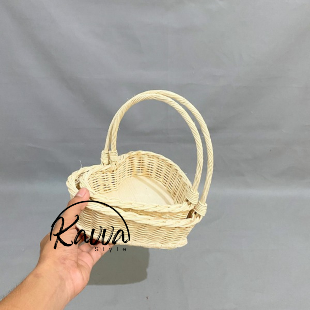 keranjang rotan love 1 set isi 2 pcs tangkai keranjang buah hantaran seserahan