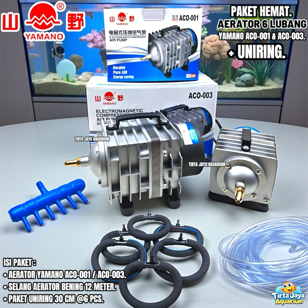 PAKET HEMAT AERATOR FULLSET YAMANO ACO-001 & ACO-003 + UNIRING KOLAM BIOFLOK BUDIDAYA IKAN 6 CABANG