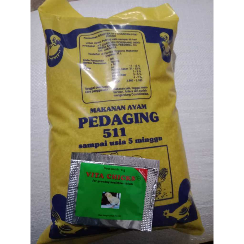 PAKET HEMAT PUR AYAM PEDAGING 511 1KG  + VITAMIN ANAK AYAM  VITA CHIKS 5 GR MURAH BERKUALITAS