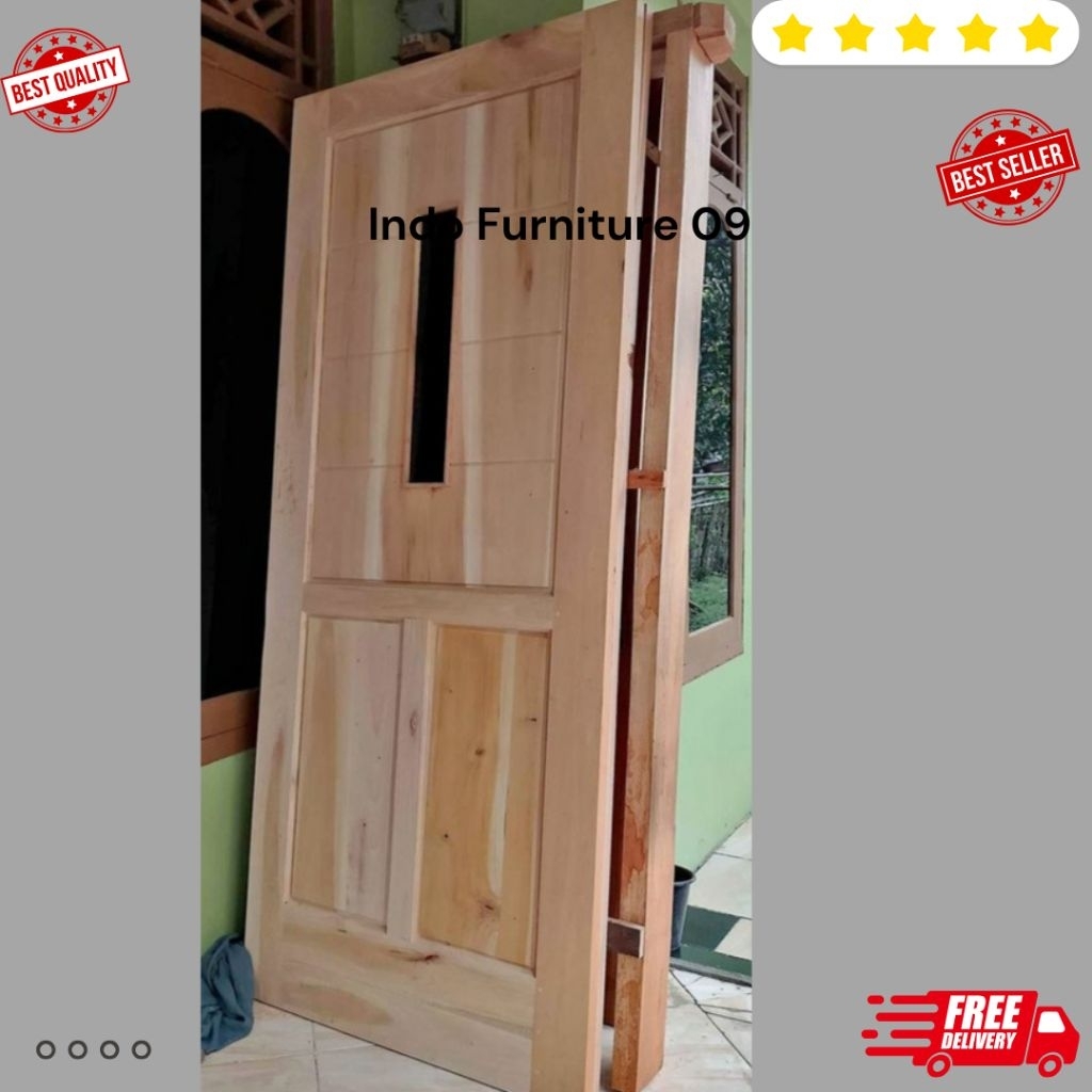 Ready stock daun pintu motif lis kaca dan kusen 1set