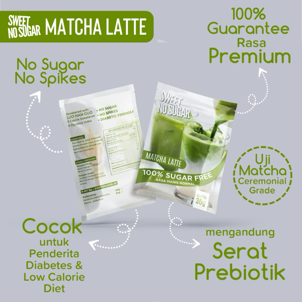 Sweet No Sugar Matcha Latte Ceremonial Grade Uji Kyoto Bebas Gula Aman Diabetes & Diet