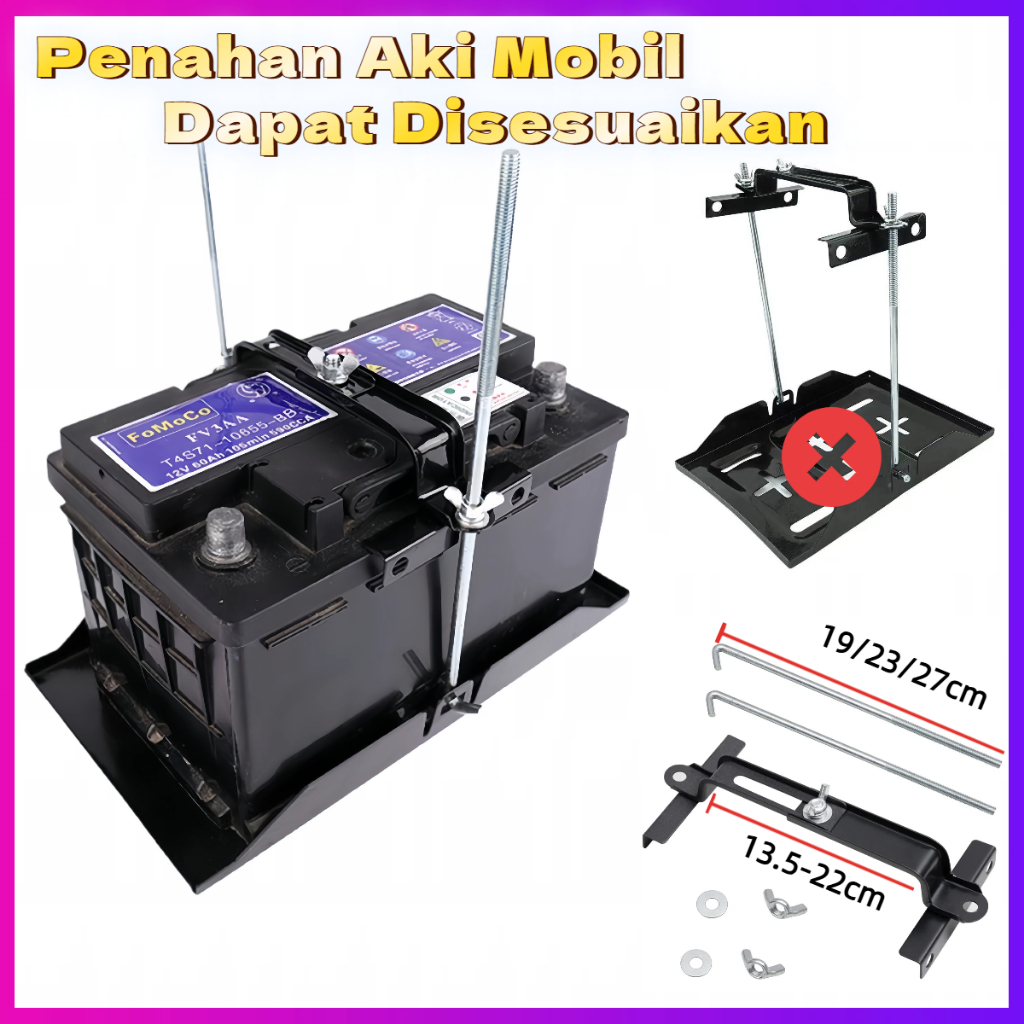 Tatakan Aki Mobil Universal Dapat Disesuaikan 19/23/27cm Penahan Aki Mobil Anti Slip Anti Gerakan Du