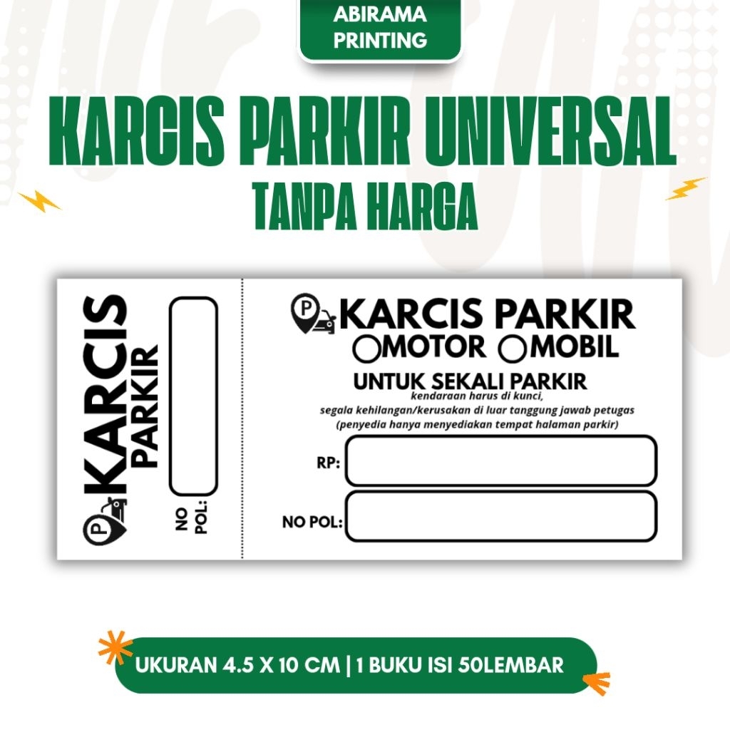 KARCIS PARKIR MOTOR | KARCIS PARKIR UNIVERSAL | KARCIS PARKIR TANPA HARGA | KARCIS PARKIR MOTOR MOBI