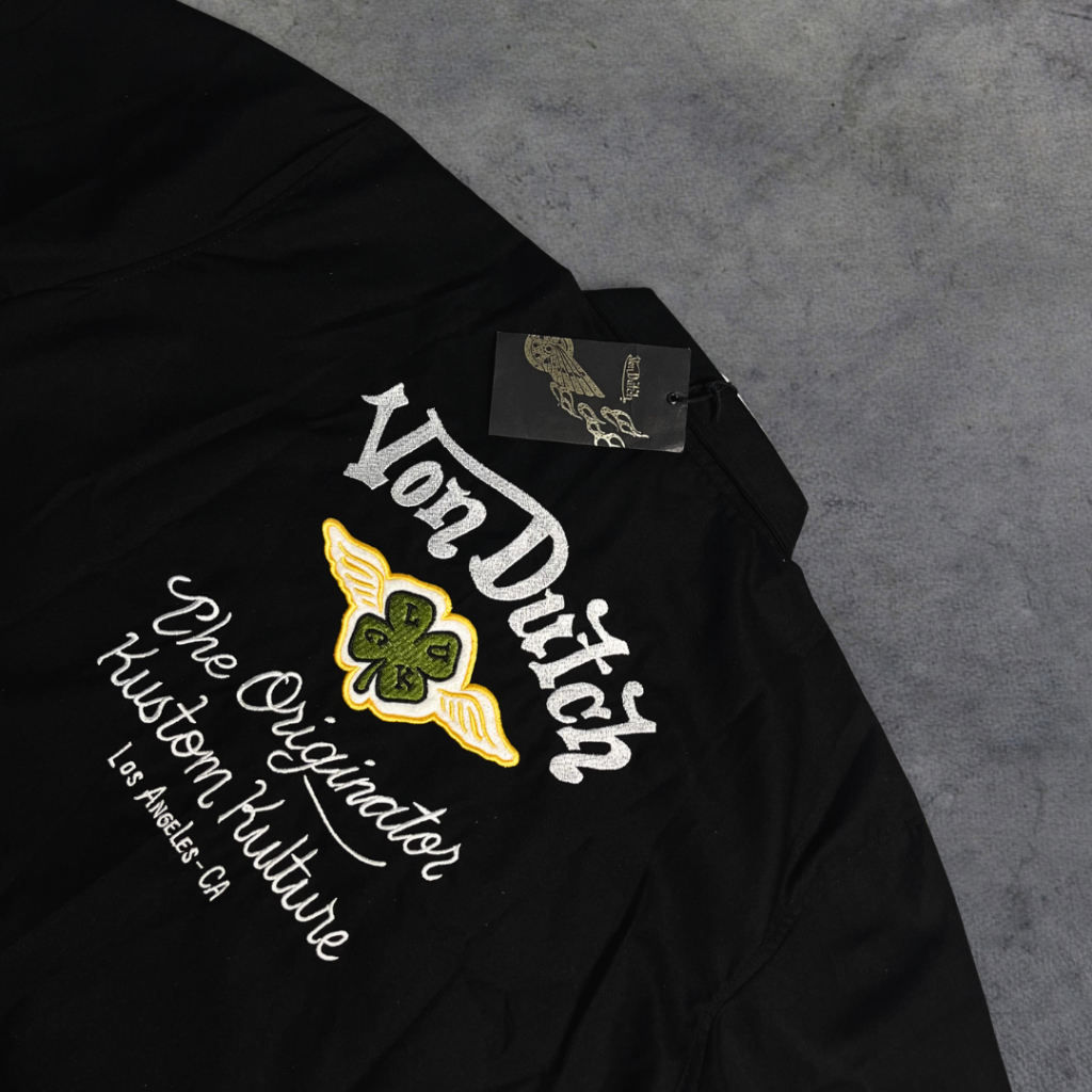 Workshirt Kemeja Hitam Pria Classic Von Dutch Motif Clover Vintage Cotton 100% Original Store