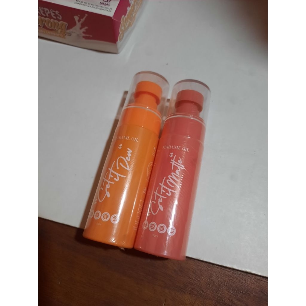 madame gie setting spray matte dan glow