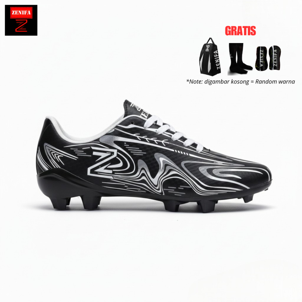 Zenifa - Sepatu Sepak Bola Pria Dewasa Zenifa Spinder FG Hitam Paket Komplit