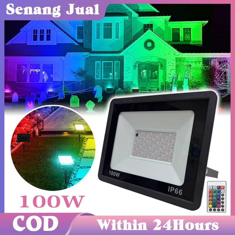 Outdoor Taman Rgb Slim Warna Warni / Lampu Sorot Rgb Warna Warni Led 100w